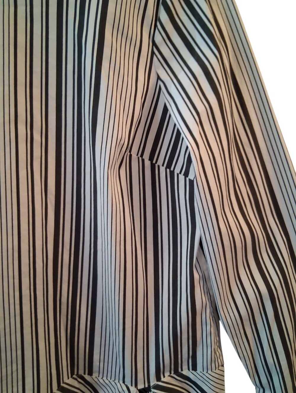 Talbots Poplin Black & White Vertical Stripe Tie-Hem Blouse Career Preppy - Picture 6 of 8